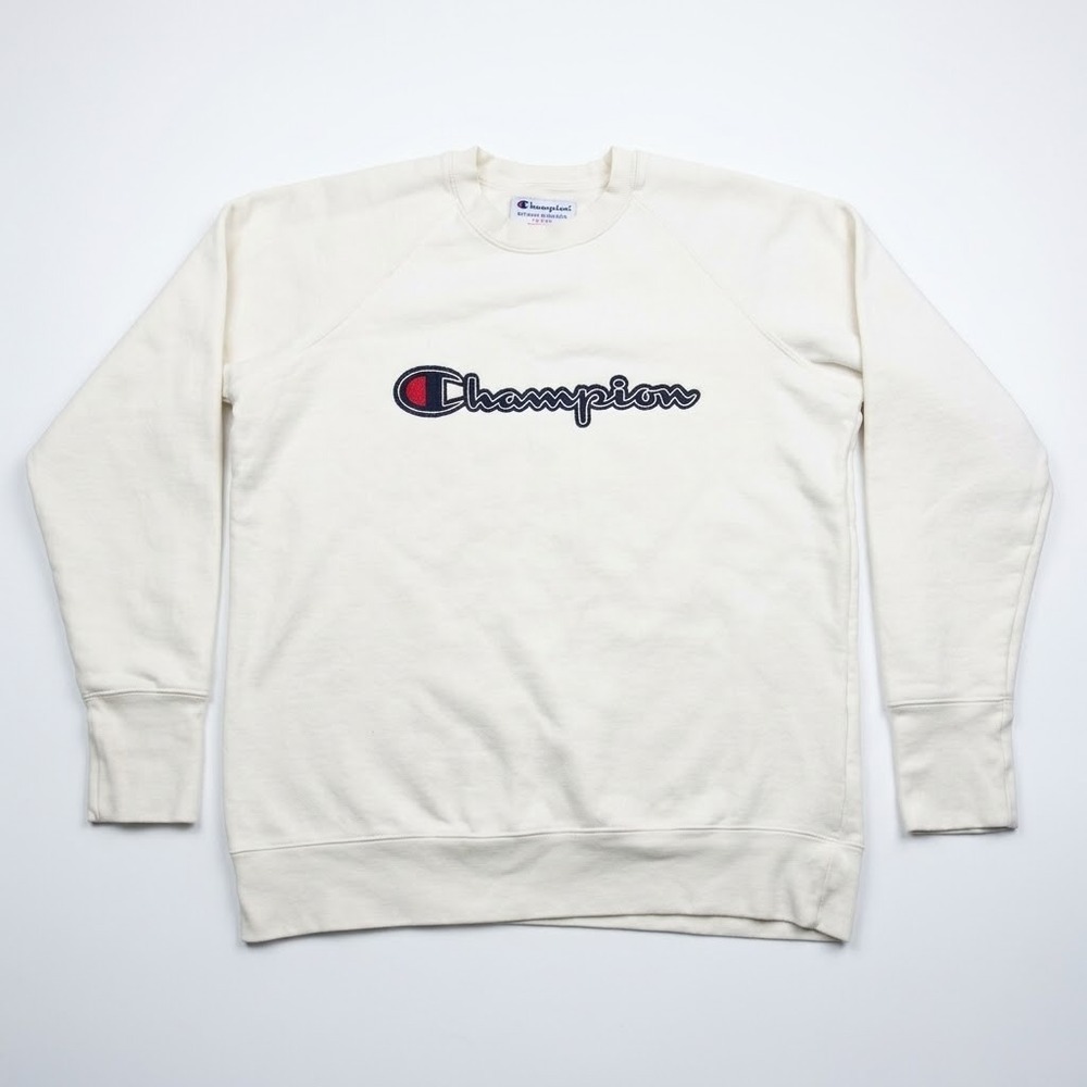 Champion Mens Authentic Athleticwear Script Logo Crewneck Sweatshirt Cream M